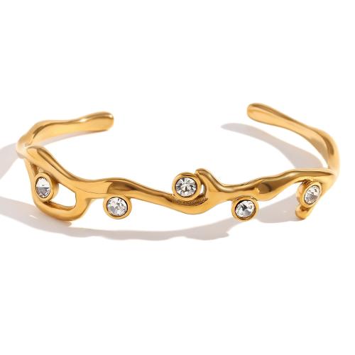 Brazalete del acero inoxidable, acero inoxidable 304, 18K chapado en oro, Joyería & para mujer & con diamantes de imitación, más colores para la opción, diámetro interior:aproximado 63.2mm, Vendido por UD