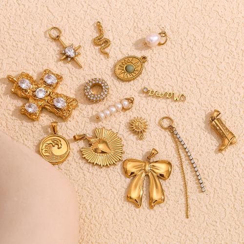 Stainless Steel Pendants 304 Stainless Steel 18K gold plated DIY & with rhinestone golden Sold By PC