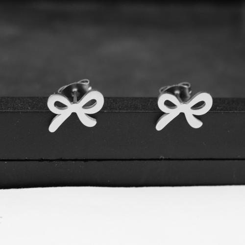 Stainless Steel Stud fülbevaló, 304 rozsdamentes acél, Bowknot, divat ékszerek & a nő, 11x8mm, Által értékesített pár