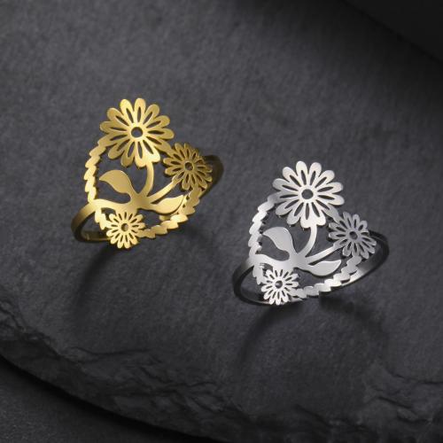 Stainless Steel Finger Ring 304 Stainless Steel Flower fashion jewelry & for woman Sold By PC