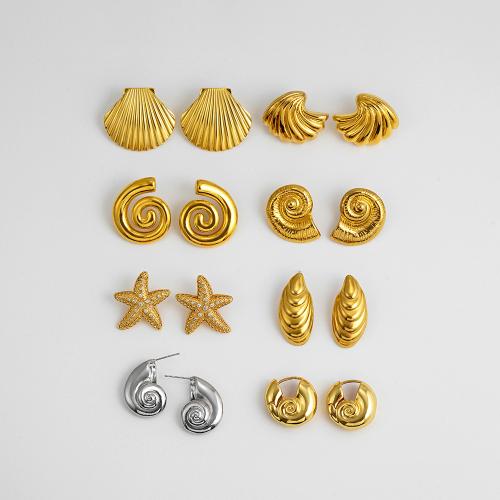 Stainless Steel Stud Earrings 304 Stainless Steel 18K gold plated fashion jewelry & for woman golden Sold By Pair