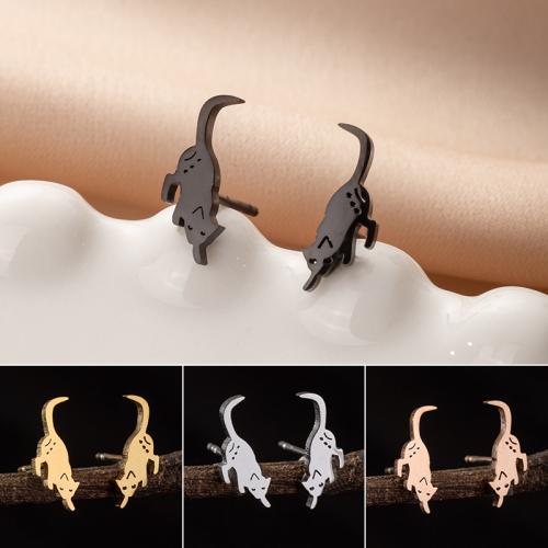 Stainless Steel Stud Earrings 304 Stainless Steel Cat Vacuum Ion Plating fashion jewelry & for woman Sold By Pair