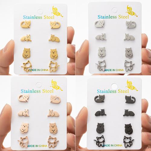 Stainless Steel Stud Earrings 304 Stainless Steel Cat Vacuum Ion Plating fashion jewelry & for woman Sold By Set