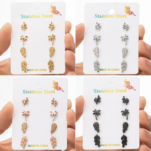 Stainless Steel Stud Earrings 304 Stainless Steel Leaf Vacuum Ion Plating fashion jewelry & for woman Sold By Set