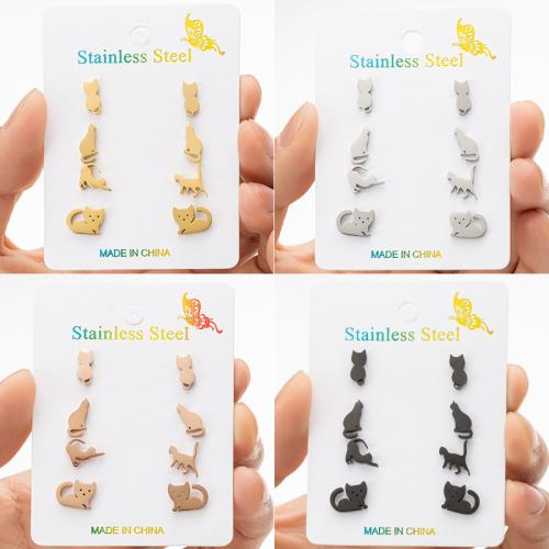 Stainless Steel Stud Earrings 304 Stainless Steel Cat Vacuum Ion Plating fashion jewelry & for woman Sold By Set