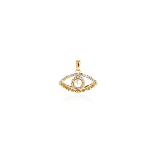 Messing hanger met micro-paved kubieke zirconia's, met Plastic Pearl, Boze oog, gold plated, DIY & micro pave zirconia, nikkel, lood en cadmium vrij, 16.50x20x5.50mm, Verkocht door PC