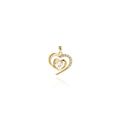 Cubic Zirconia Micro Pave Brass Pendant with Plastic Pearl Heart gold color plated DIY & micro pave cubic zirconia nickel lead & cadmium free Sold By PC