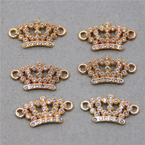 Zinc Alloy Connector Crown KC gold color plated DIY & with rhinestone & 1/1 loop nickel lead & cadmium free Approx Sold By Bag