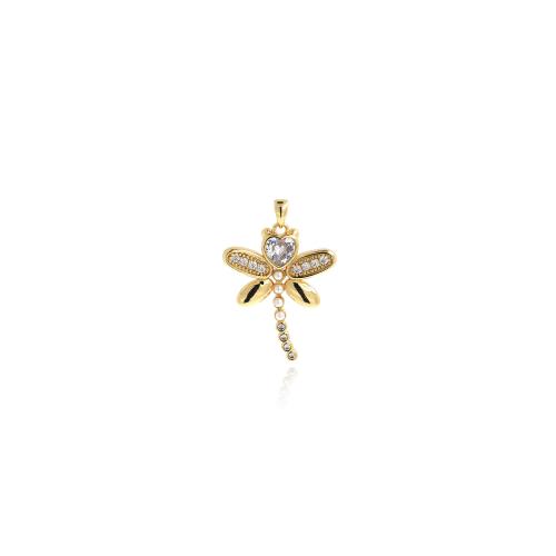 Messing hanger met micro-paved kubieke zirconia's, Dragonfly, gold plated, DIY & micro pave zirconia, nikkel, lood en cadmium vrij, 34x23x3mm, Verkocht door PC