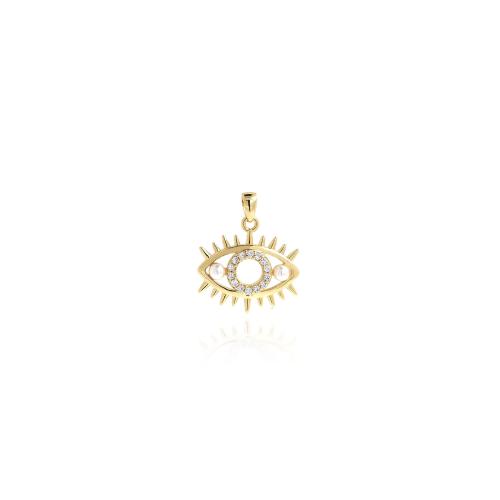 Cubic Zirconia Micro Pave Brass Pendant with Plastic Pearl Evil Eye gold color plated DIY & micro pave cubic zirconia nickel lead & cadmium free Sold By PC