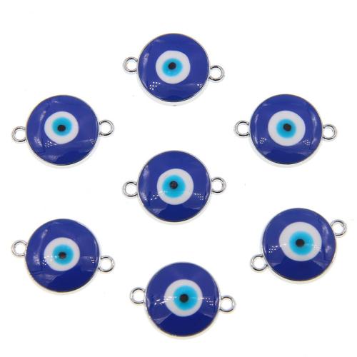 Boze oog Connector, Zinc Alloy, silver plated, DIY & boze oog patroon & glazuur & 1/1 lus, donkerblauw, nikkel, lood en cadmium vrij, Ca 100pC's/Bag, Verkocht door Bag