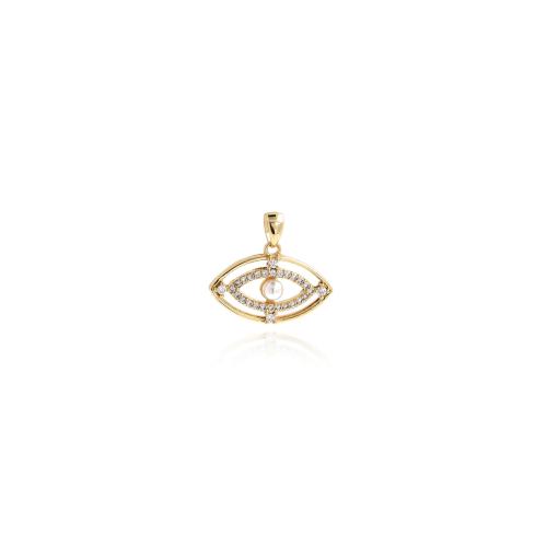 Cubic Zirconia Micro Pave Brass Pendant with Plastic Pearl Evil Eye gold color plated DIY & micro pave cubic zirconia nickel lead & cadmium free Sold By PC