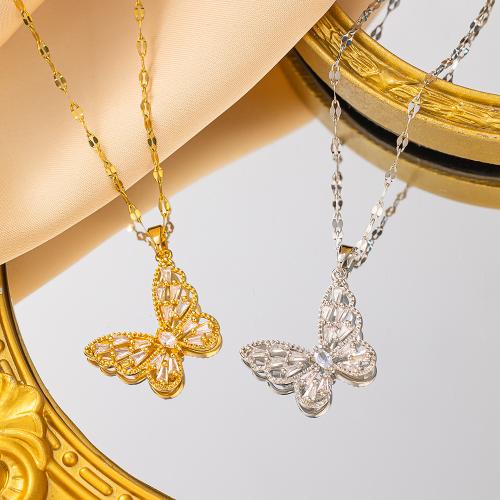 Titanium Steel Necklace Butterfly plated & for woman & with rhinestone Length 45 cm Sold By PC