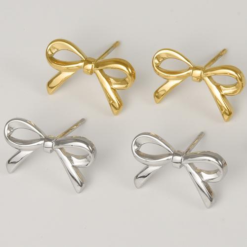 Stainless Steel Stud Earrings 304 Stainless Steel Bowknot plated for woman Sold By Pair