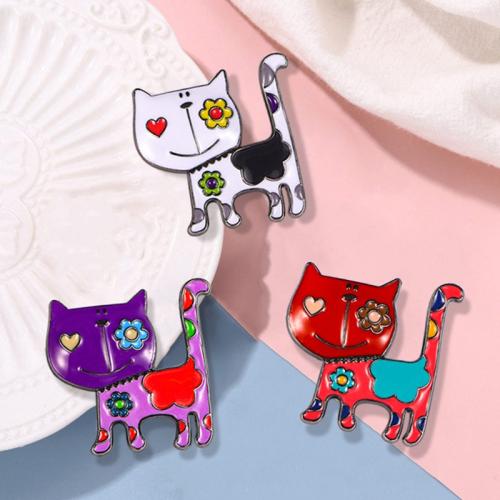 Zinc Alloy Badge, Cat, forgyldt, mode smykker & forskellige design til valg & emalje & med rhinestone, flere farver til valg, nikkel, bly & cadmium fri, 25x26mm, Solgt af PC