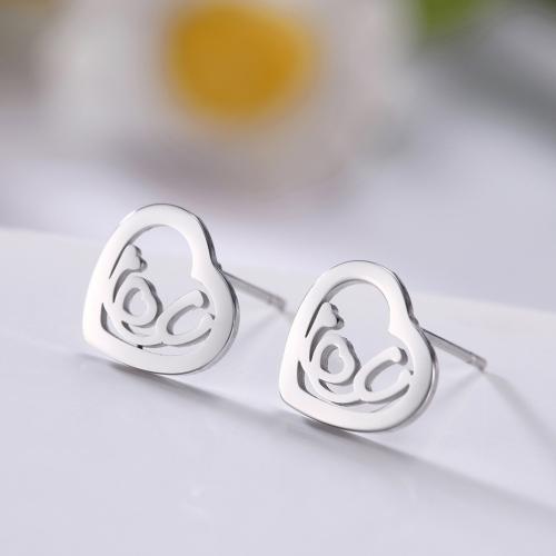 Roestvrij staal Stud Earrings, 304 roestvrij staal, Hart, plated, mode sieraden, meer kleuren voor de keuze, 9.90x8.80mm, Verkocht door pair