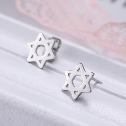 Roestvrij staal Stud Earrings, 304 roestvrij staal, Hexagram, plated, mode sieraden, meer kleuren voor de keuze, 9.70x8.40mm, Verkocht door pair