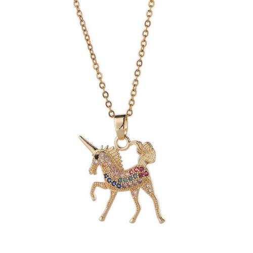 Collier en laiton cubique Zircon Micro Pave, Licorne, Placage, pavé de micro zircon & pour femme, plus de couleurs à choisir, Longueur Environ 21-50 cm, Vendu par PC