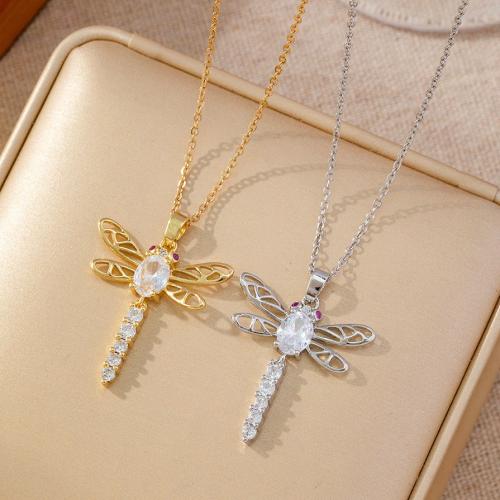 Cubic Zircon Micro Pave Brass Necklace Dragonfly plated micro pave cubic zirconia & for woman Sold By PC