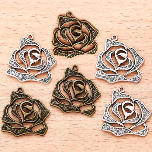 Zinc Alloy Flower Pendler, Rose, forgyldt, du kan DIY, flere farver til valg, 27x27mm, 100PC/Bag, Solgt af Bag