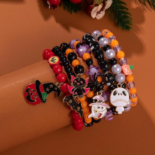 Halloween armbånd, Glas, med Zinc Alloy & Akryl, forgyldt, tre lag & forskellige stilarter for valg & for kvinde & emalje, flere farver til valg, nikkel, bly & cadmium fri, Solgt af sæt