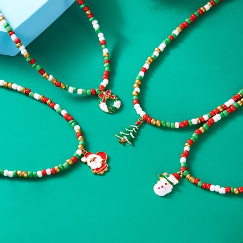 Christmas Necklaces Zinc Alloy with Seedbead plated & for woman & enamel & with rhinestone nickel lead & cadmium free Sold By PC