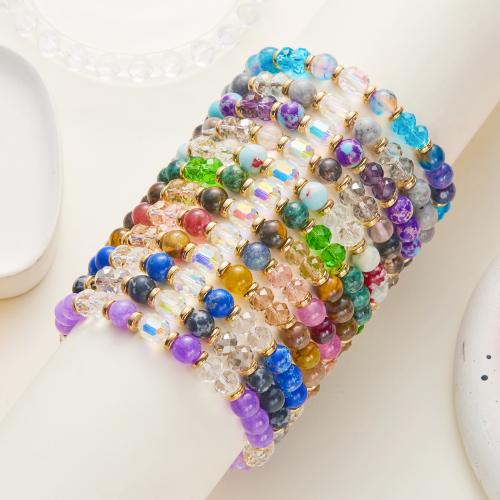 Glass Beads Bracelet with Synthetic Gemstone Adjustable & Unisex Sold By PC