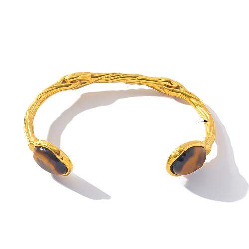 Stainless Steel Bangle 304 Stainless Steel with Natural Stone fashion jewelry & for woman golden Sold By PC