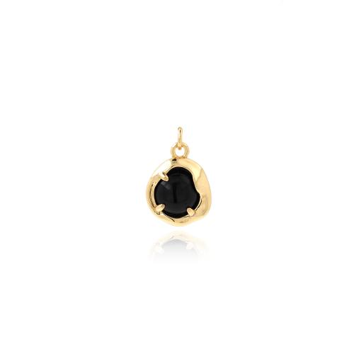 Messing hangers, met Black Stone, gold plated, DIY, nikkel, lood en cadmium vrij, 16.50x11x4mm, Verkocht door PC