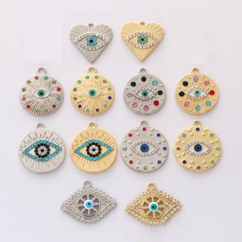 Evil Eye Hangers, Zinc Alloy, plated, DIY & boze oog patroon & verschillende grootte voor keus & met strass, meer kleuren voor de keuze, nikkel, lood en cadmium vrij, Ca 100pC's/Bag, Verkocht door Bag