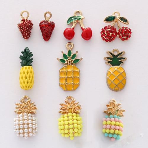 Zinc Alloy Enamel Pendants with Plastic Pearl Fruit gold color plated & DIY & with rhinestone nickel lead & cadmium free Approx Sold By Bag