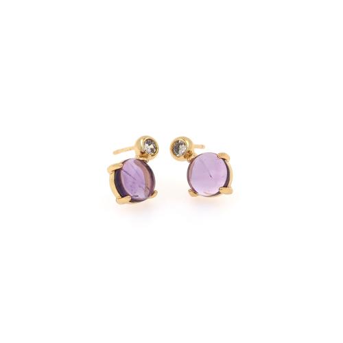 Cubic Zirconia Micro Pave Brass Earring with Cubic Zirconia gold color plated fashion jewelry & micro pave cubic zirconia & for woman purple nickel lead & cadmium free Sold By Pair