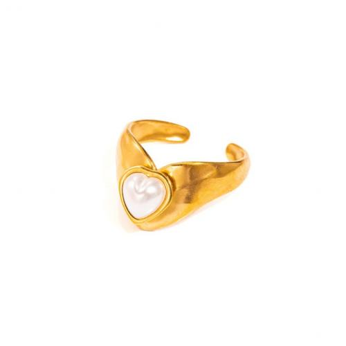 Bague acier titane, avec perle de plastique, Placage de couleur d'or, bijoux de mode, Or, Vendu par PC