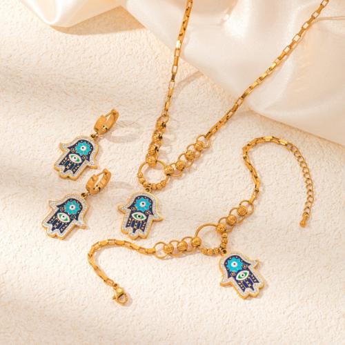 Jewelry Sets Titanium Steel gold color plated fashion jewelry & enamel & with rhinestone gold Sold By PC