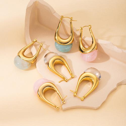 Titanium Steel  Earring with Resin gold color plated fashion jewelry Sold By Pair