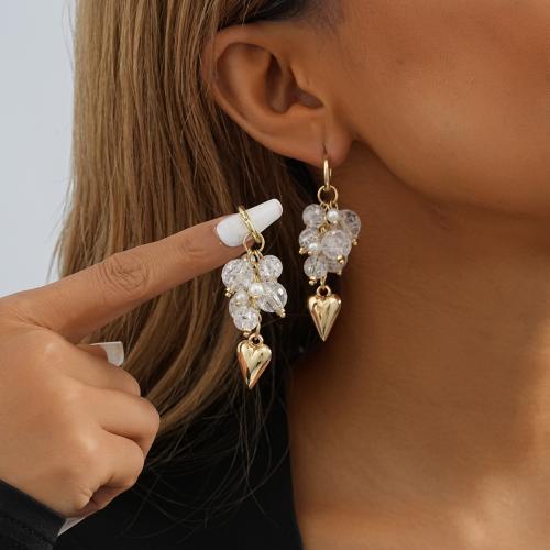 Zinc Alloy Drop Earrings with Glass Beads gold color plated fashion jewelry golden nickel lead & cadmium free Sold By Pair