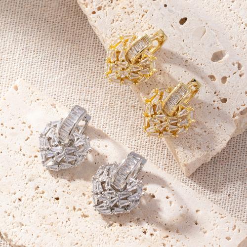 Cubic Zirconia Micro Pave Brass Earring Heart plated micro pave cubic zirconia & for woman Sold By Pair