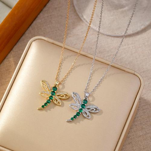 Kubieke Zirkoon Micro Pave Brass Ketting, Messing, Dragonfly, plated, micro pave zirconia & voor vrouw, meer kleuren voor de keuze, Verkocht door PC