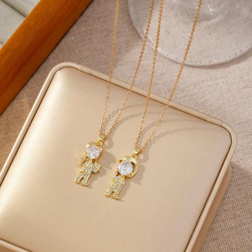 Cubic Zircon Micro Pave Brass Necklace plated & micro pave cubic zirconia & for woman gold Sold By PC