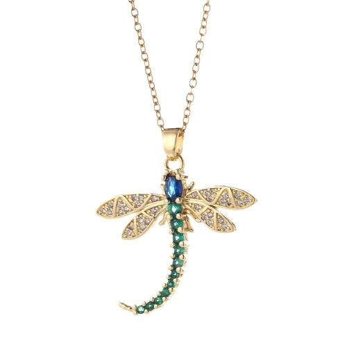 Cubic Zircon Micro Pave Brass Necklace Dragonfly plated & micro pave cubic zirconia & for woman gold Length Approx 41-50 cm Sold By PC