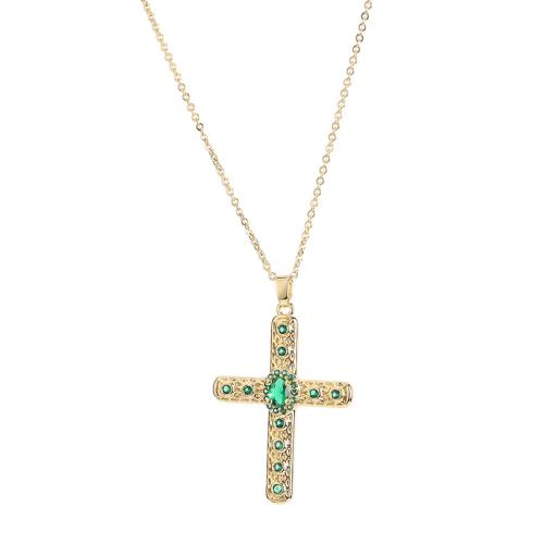 Collier en laiton cubique Zircon Micro Pave, avec Acier titane, avec 5CM3 chaînes de rallonge, croix, Placage, pavé de micro zircon & pour femme, plus de couleurs à choisir, Longueur Environ 40 cm, Vendu par PC