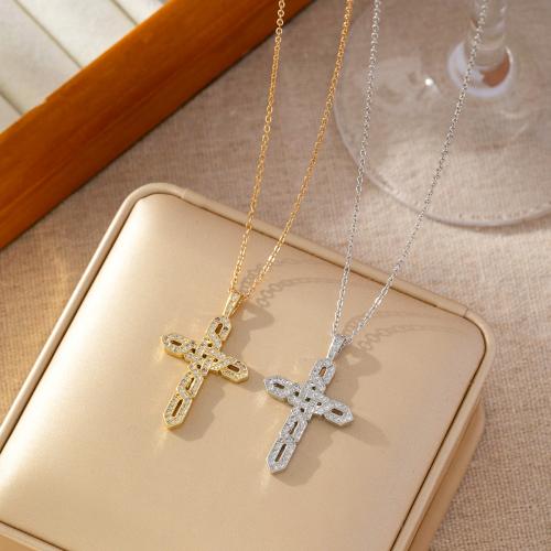 Cubic Zircon Micro Pave Brass Necklace Cross plated micro pave cubic zirconia & for woman Sold By PC