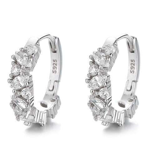 Kubinių Zirconia Mikro Pave sidabro auskarai, 925 Sterling Silver, mikro nutiesti kubinių Zirconia & moters, daugiau spalvų pasirinkimas, 15.80x16.70mm, Pardavė Pora