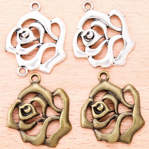 Flower Zinc Alloy Connector Rose plated DIY & 1/1 loop & hollow Sold By PC