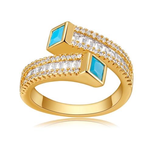 Kubieke Circonia Micro Pave Brass Ring, Messing, met turkoois, mode sieraden & micro pave zirconia & voor vrouw, Verkocht door PC