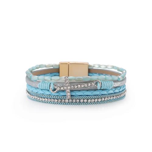 PU leder koord armbanden, mode sieraden & multilayer & voor vrouw & met strass, meer kleuren voor de keuze, Lengte Ca 19.4 cm, Verkocht door PC