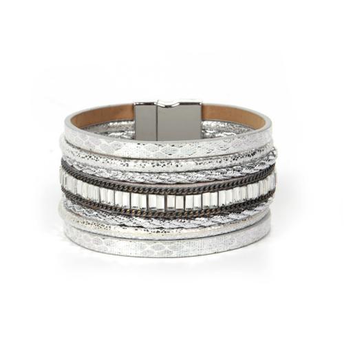 PU leder koord armbanden, mode sieraden & multilayer & voor vrouw & met strass, meer kleuren voor de keuze, Lengte Ca 19.3 cm, Verkocht door PC