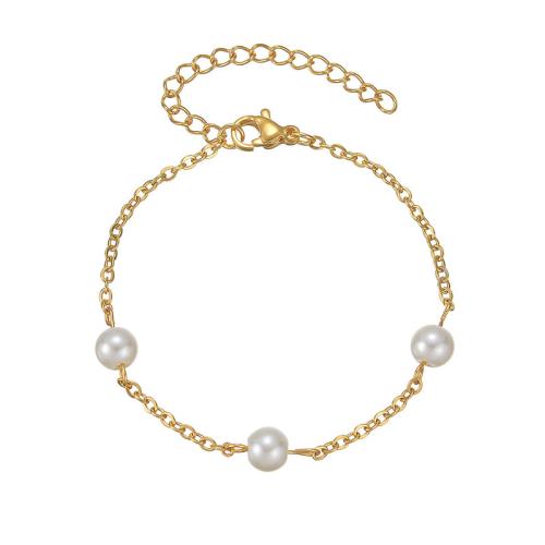 Stainless Steel Jewelry Bracelet 304 Stainless Steel with Plastic Pearl with 5cm extender chain fashion jewelry & for woman golden Length Approx 16 cm Sold By PC