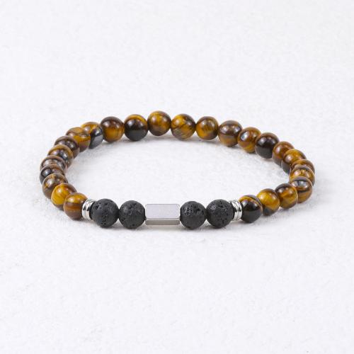 Pulseras de ojo de tigre natural, con lava & acero inoxidable 304, Joyería & para hombre, longitud aproximado 19 cm, Vendido por UD