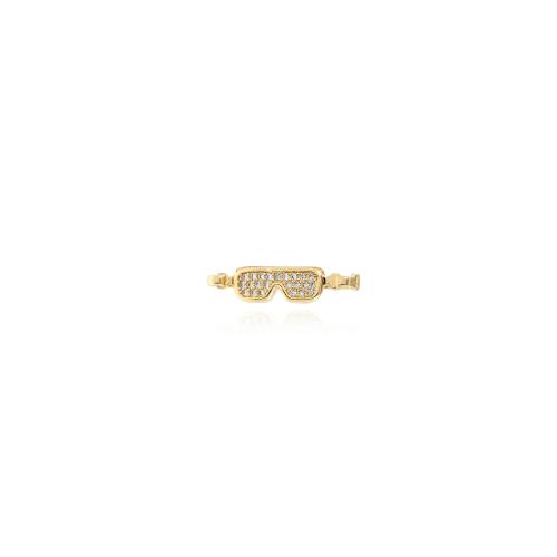 Messing Slide Charm, Bril, gold plated, DIY & micro pave zirconia, nikkel, lood en cadmium vrij, 25.50x6x6mm, Verkocht door PC